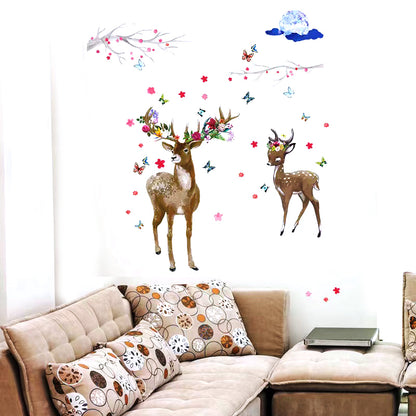 Two Deer Sticker Bird Fairy Flowers Sticker room wallpaper bedroom nursery window decor without Radium stars star wall stickers wall decoration flower butterfly wedding decoration birthday decoration kids room decoration Wall Stickers