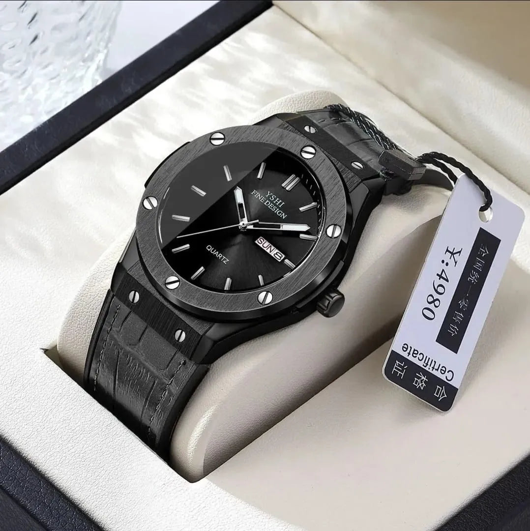 LOUIS CLARKE Men's Waterproof Quartz Watch - Luminous Date/Week Silicone Strap