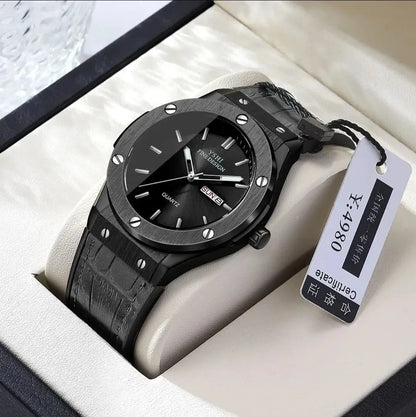 LOUIS CLARKE Men's Waterproof Quartz Watch - Luminous Date/Week Silicone Strap