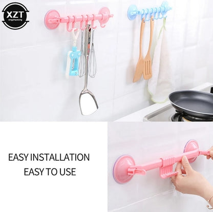 Adjustable Six Suction Cup Hooks Free Punch Toilet Bathroom Door Towel Punch-Free Clean and Unmarked