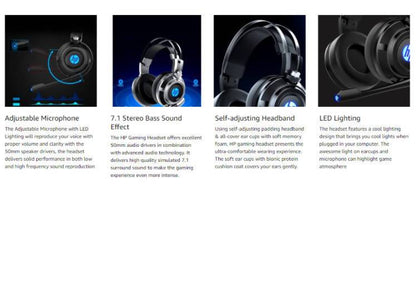 HP H200GS Wired Over-Ear Gaming Wired Headset with Rotatable Mic LED Lighting Ergonomic Design for PC