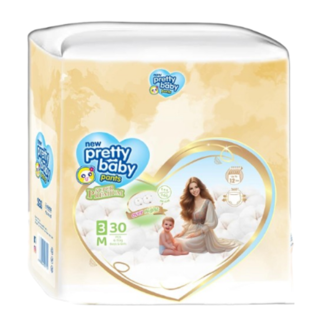 Pretty Baby Pants Diapers | Over Night 12 Hour | Medium 30 Pcs