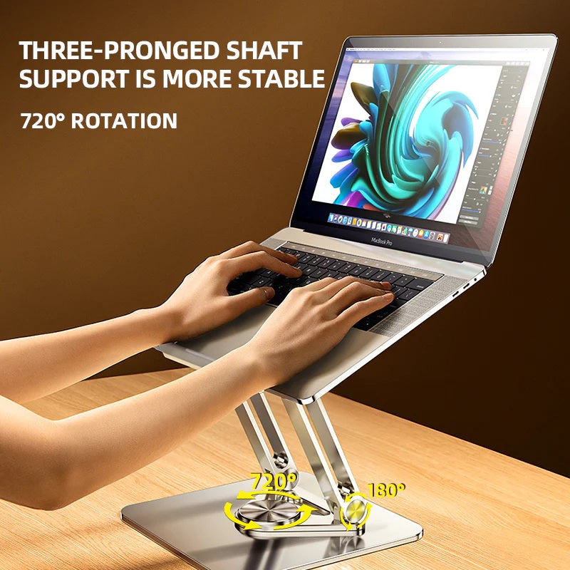 Rtako RS-CP84 Adjustable Laptop Stand / 360° Rotating Base / Dual-Level Height Adjustment / Enhanced Cooling Design / Non-Slip Silicone Base