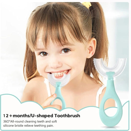 U-Shaped Toothbrush Kids - Toddler Toothbrush with Food Grade Soft Silicone Brush Head