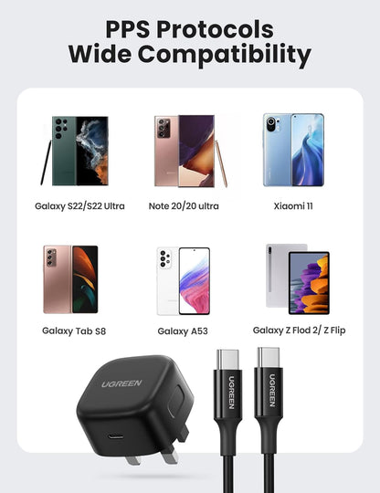 UGREEN 25W USB-C Charger Super Fast PD Charger Plug with 2M USB-C Cable - 50577