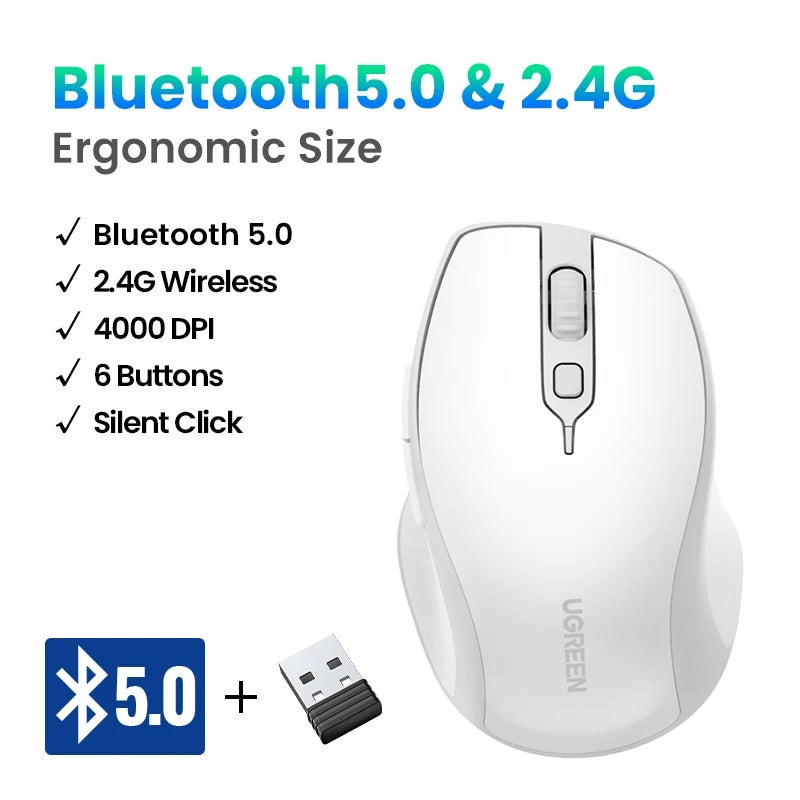UGreen Ergonomic Wireless Computer Mouse (MU101) Dual Mode Bluetooth & USB Receiver Connectivity