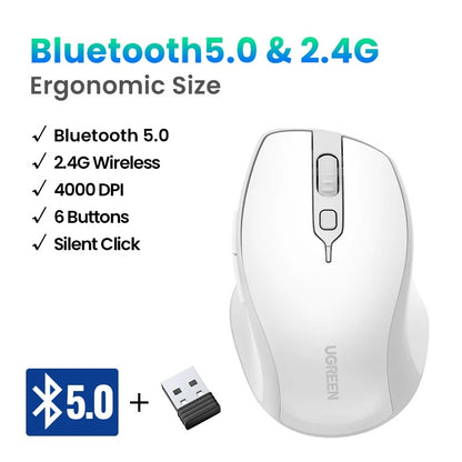 UGreen Ergonomic Wireless Computer Mouse (MU101) Dual Mode Bluetooth & USB Receiver Connectivity