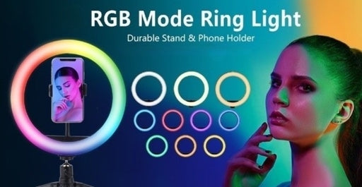 10-Inch RGB Ring Light with Dynamic Color Settings, Adjustable Stand, and Phone Mount