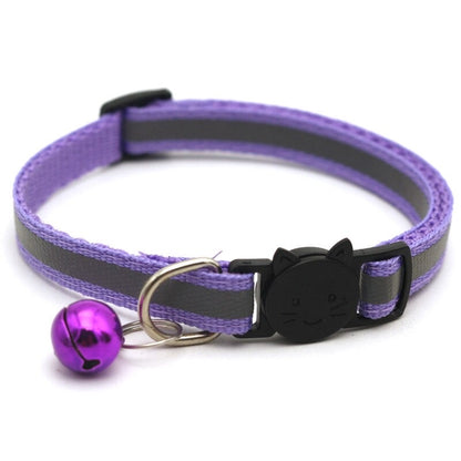 Reflective Pet Bell Collar for Dogs Cats Adjustable Durable Poly Strap 12 Colors with Bell