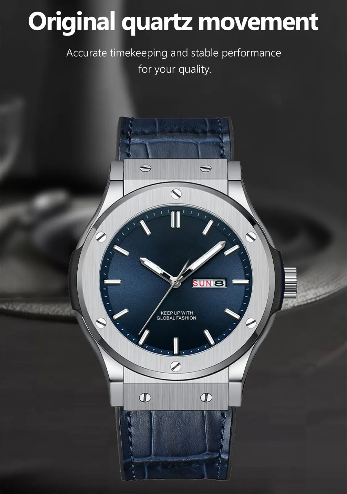 LOUIS CLARKE Men's Waterproof Quartz Watch - Luminous Date/Week Silicone Strap