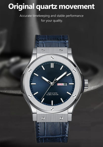 LOUIS CLARKE Men's Waterproof Quartz Watch - Luminous Date/Week Silicone Strap