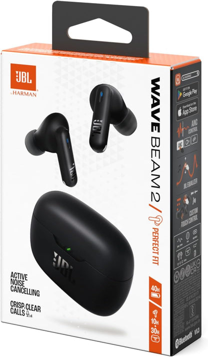 JBL Wave Beam 2 Adaptive Noise Cancelling with Smart Ambient True Wireless Earbuds, Deep Bass, Comfort Fit, 40H Battery, Hand