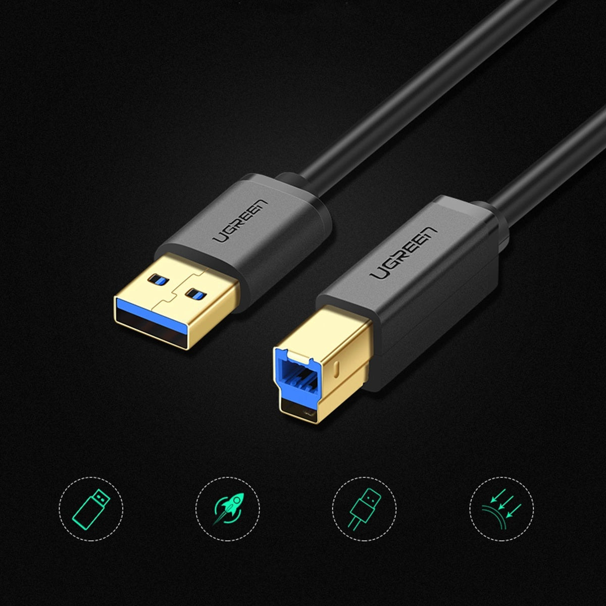 Ugreen US210 10372 Printer Cable with USB-A / USB-B Connectors, 5 Gbps Speed, 2M