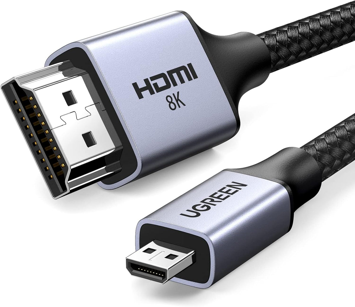 UGREEN 15517 8K Micro HDMI to HDMI Cable , 2.1 Aluminum Shell Braided 48Gbps Ultra High Speed 8K@60Hz, 4K@240Hz Support HDR e