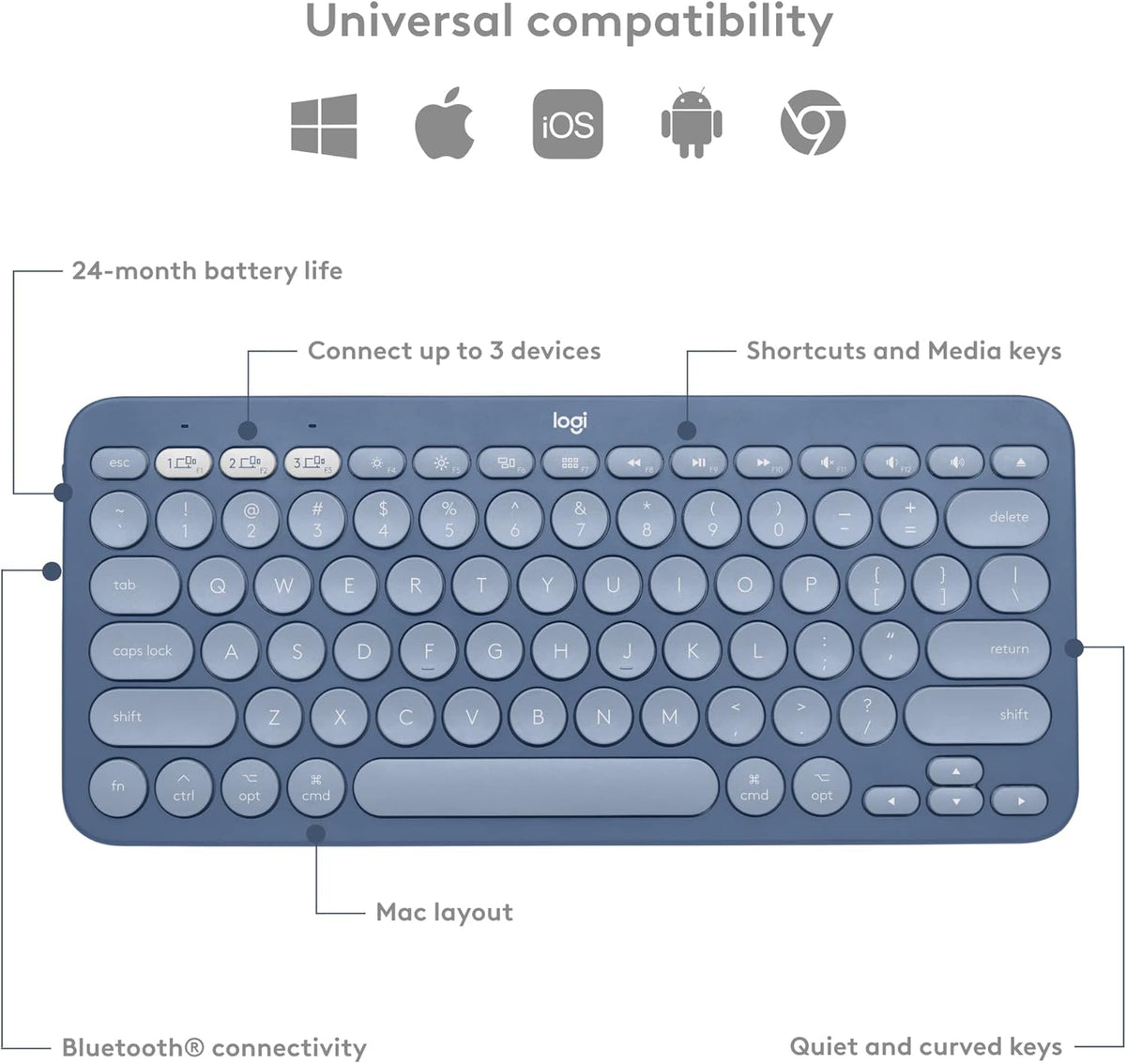 LOGITECH K380 Wireless Bluetooth Portable Mini Mute Gaming Multi-Device Keyboard