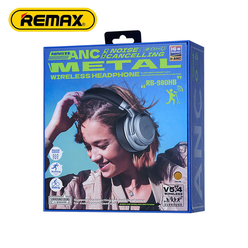 REMAX RB-980HB ANC Noise Reduction Metal Wireless Headphones Bluetooth-compatible Over-Ear Music Headset