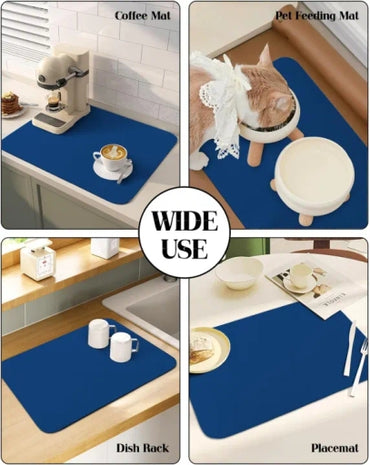 Super Absorbent Dish Drying Mat for Kitchen Counter & Coffee Maker, Navy Blue