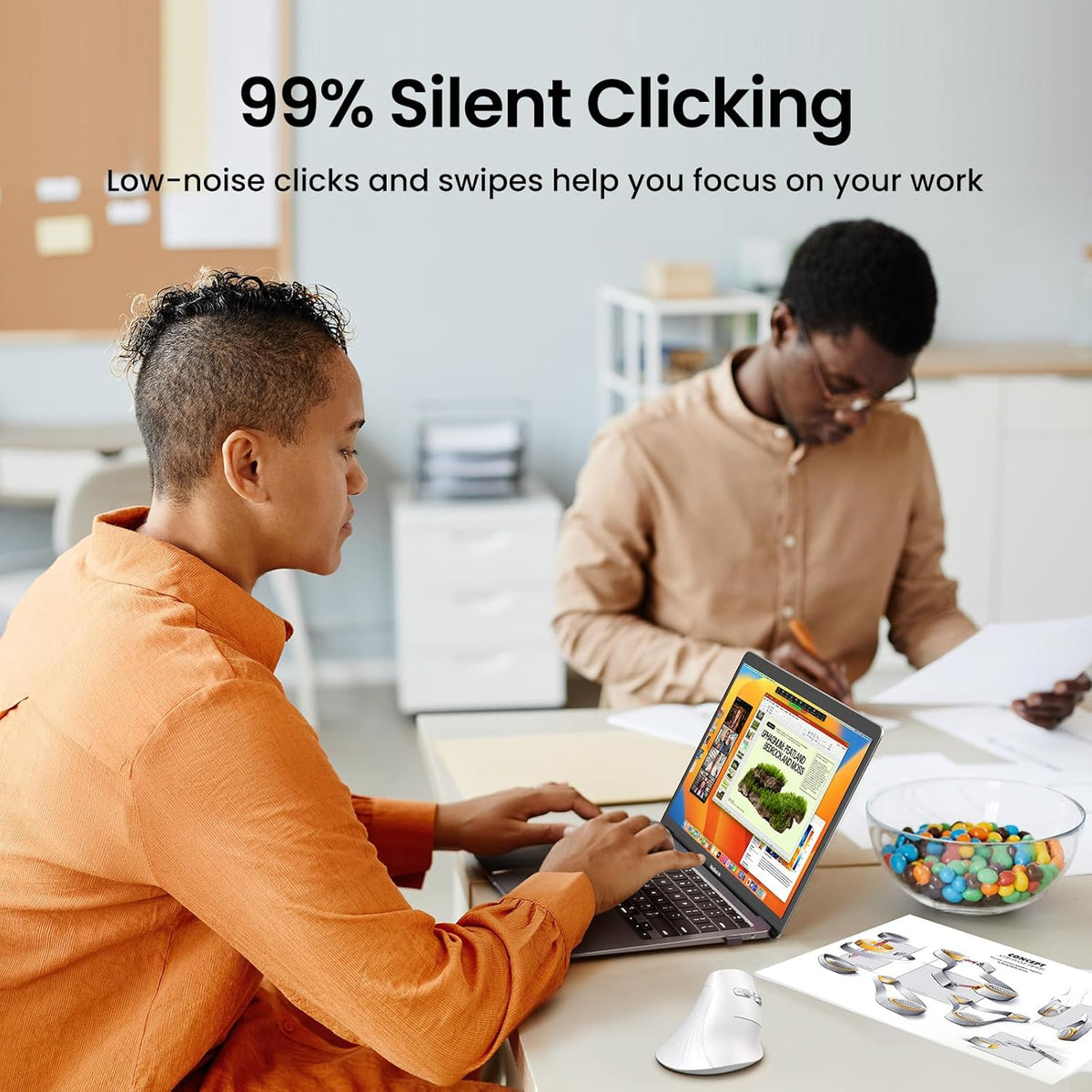 GREEN MU008 Vertical Ergonomic Mouse, Bluetooth & 2.4G, Silent Quiet Clicks, 5 Buttons, 4000 DPI & 4 Adjustable DPI, for Laptop, Mac, Chromebook, PC, Windows