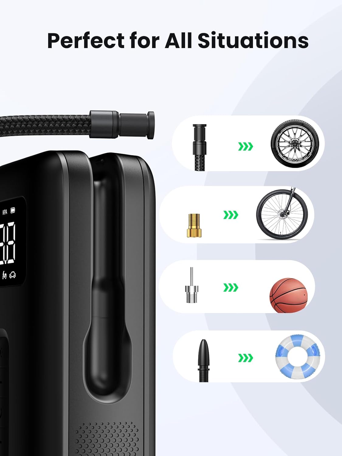 UGREEN Tire Inflator Portable Cordless Electric Air Pump 150PSI Auto-Off Tire Pump with LED Light Digital Gauge for Accurate Pressure Readings for Cars, Motorcycles, Balls, All Bicycles, etc