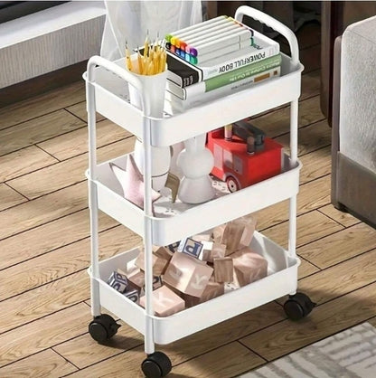 Rolling 3-Tier Storage Trolley Cart, Efficient Organizer for Snacks, Toiletries, and Supplies
