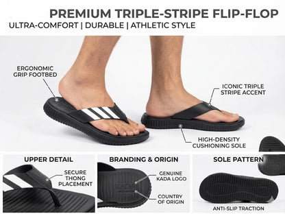 Premium Triple-Stripe Athletic Flip-Flops