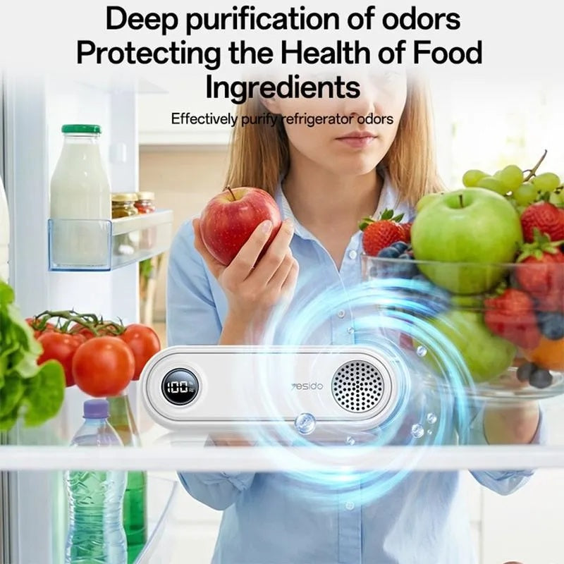 Yesido EC33 Multi-Functional Fridge Deodorizer - Rechargeable Odor Eliminator & Sterilizer with Digital Display, 3 Modes, USB-C Charging