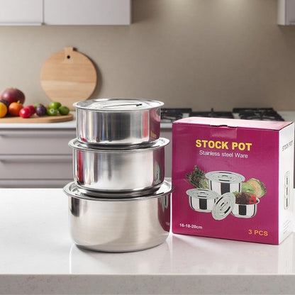Stainless Steel Stock Pot 3 Pcs with Lid One Set Food Saver , Steamer & Food Container Cooking Tools