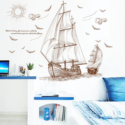 Buy More Brown Ships sailing in deep sea classic wall decoration Sticker room wallpaper bedroom nursery window decor wall stickers wedding decoration birthday decoration kids room decoration Wall Stickers