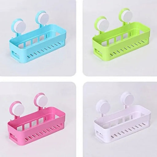 Plastic Wall-Mounted Rectangle Shelf with Suction Cups for Bathroom & Kitchen Storage