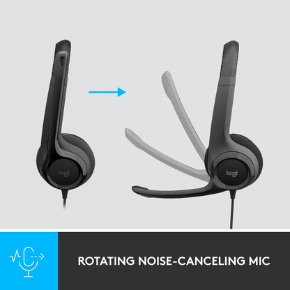 Logitech H390 Wired Headset for PC/Laptop, Stereo Headphones with Noise Cancelling Microphone, USB-A, in-Line Controls for Video Meetings, Music, Gaming and Beyond