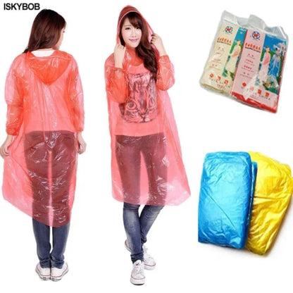 Emergency Waterproof Rain Poncho with Drawstring Hood Pocket for Men & Women
