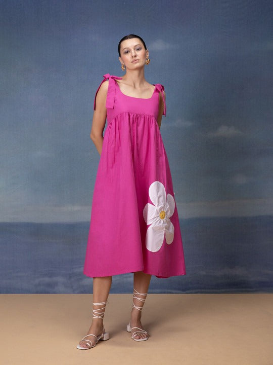 Sleeveless Applique Cotton a-Line Dress