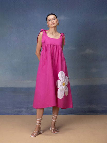 Sleeveless Applique Cotton a-Line Dress