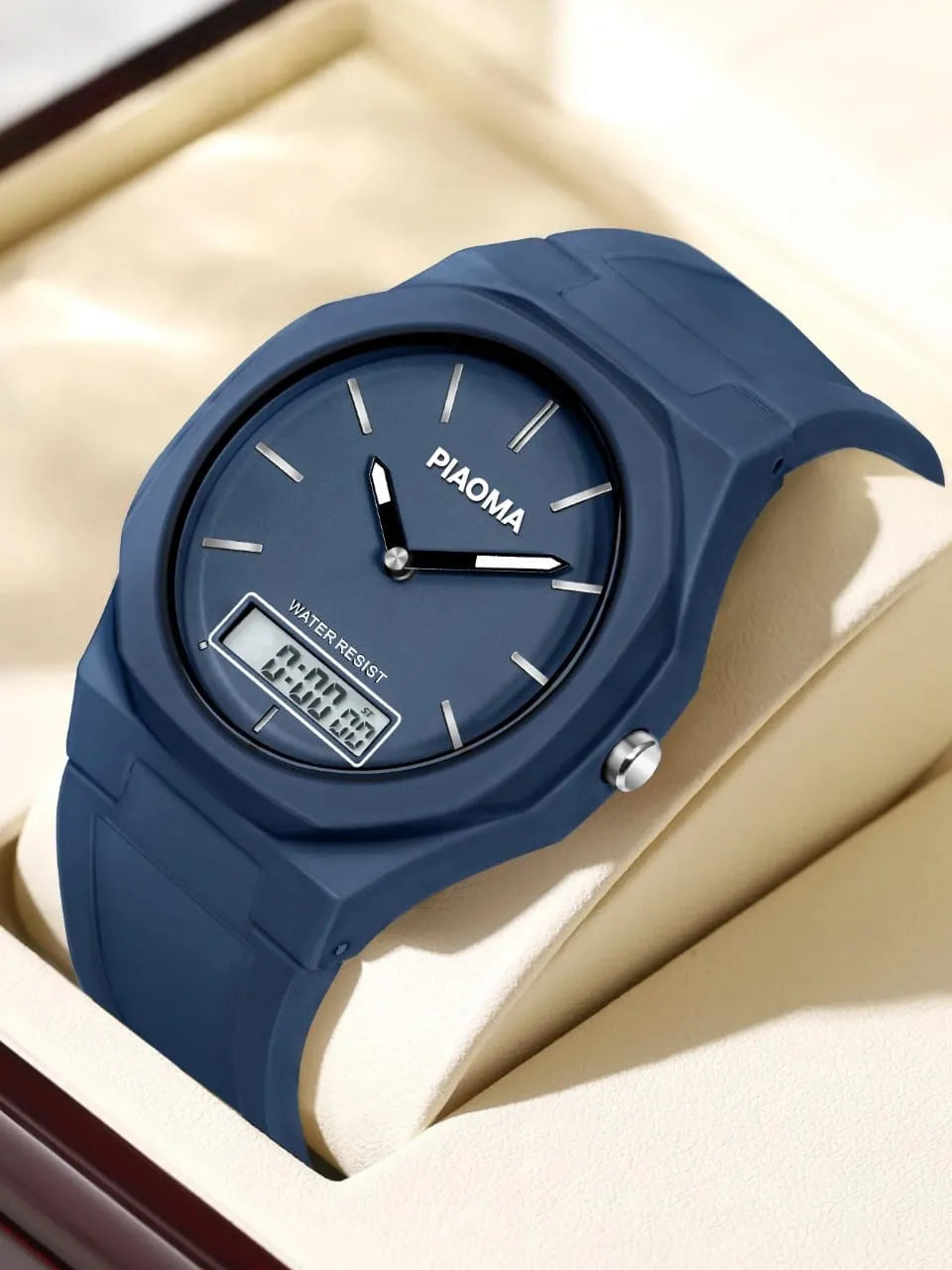 PIAOMA Dual Time Men's Electronic Watch; Trendy Simple Wrist Watch; Waterproof Sports Outdoor Watch