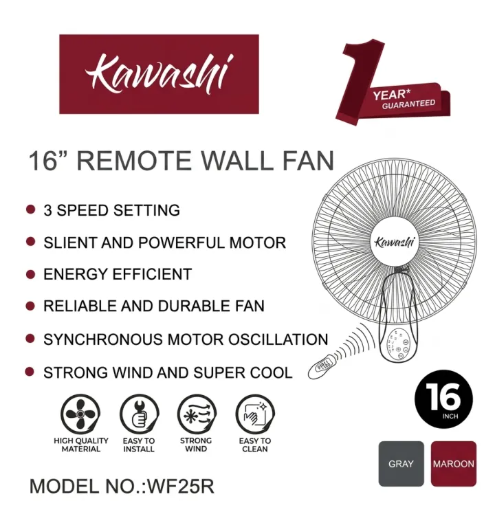 Remote Wall Fan with 5 Blade - 16 Inch
