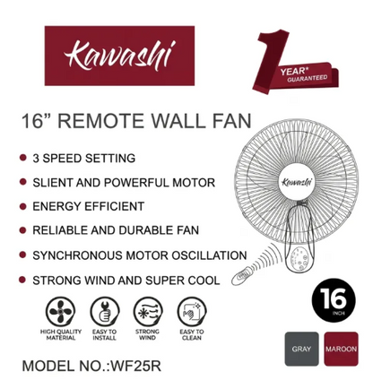 Remote Wall Fan with 5 Blade - 16 Inch