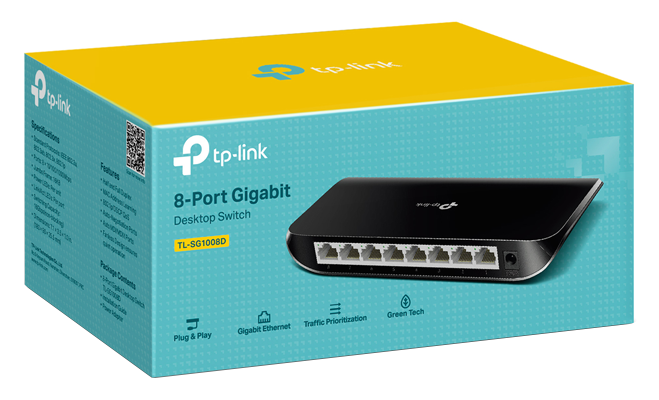TP-Link 8 Port Gigabit Ethernet Network Switch | Plug and Play | Desktop or Wall-Mount | Plastic Case Ethernet Splitter | Fanless | Traffic Optimization | Unmanaged (TL-SG1008D)