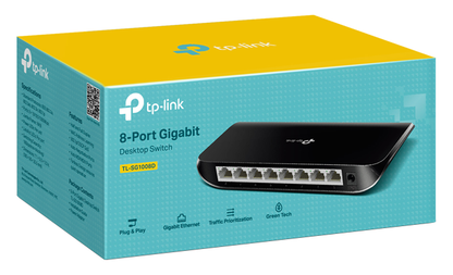 TP-Link 8 Port Gigabit Ethernet Network Switch | Plug and Play | Desktop or Wall-Mount | Plastic Case Ethernet Splitter | Fanless | Traffic Optimization | Unmanaged (TL-SG1008D)