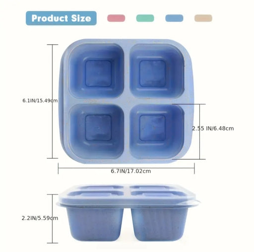 High-Quality Wheat Straw 4-Compartment Divided Bento Lunch Box with Transparent Lids