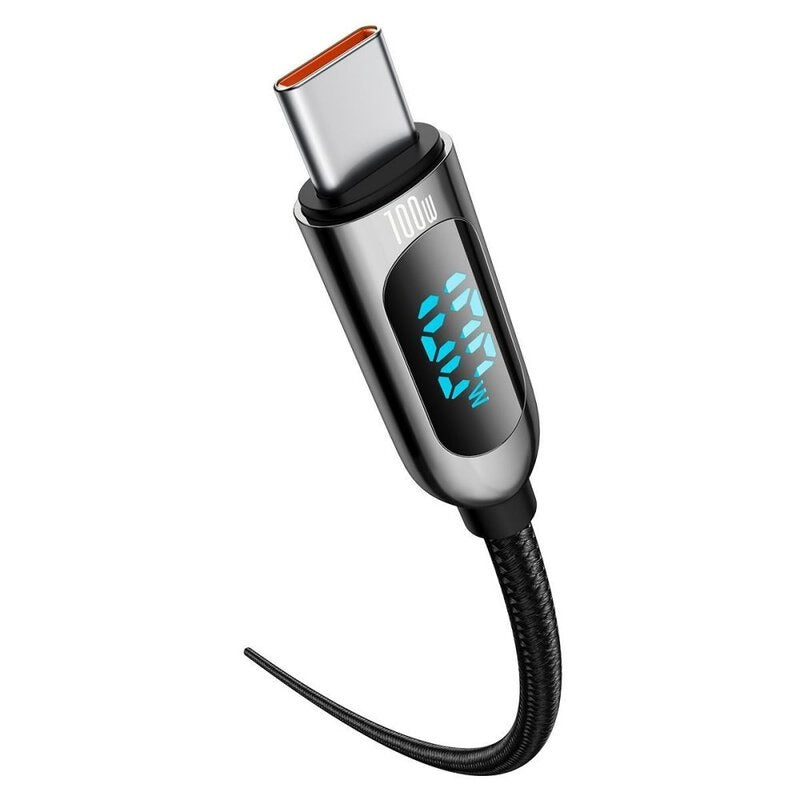 Baseus Display 1M 100W Fast Charging Data Cable Type-C to Type-C Black Digital Display- CATSK-B01