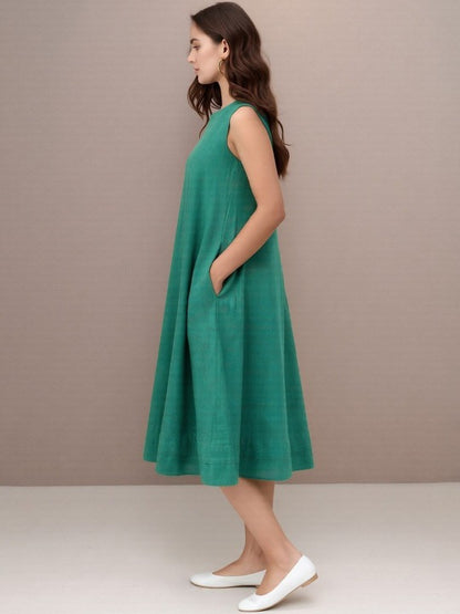 Round Neck a-Line Midi Dresses