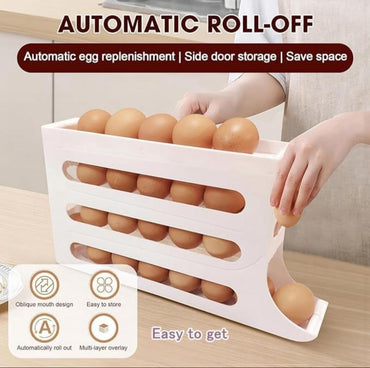 4-Tier Automatic Rolling Egg Dispenser | 30-Egg Refrigerator Storage Rack Tray