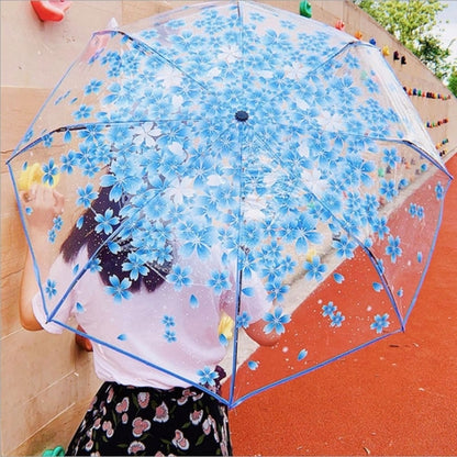 Transparent Flower Design Folding Women Fashion Umbrella