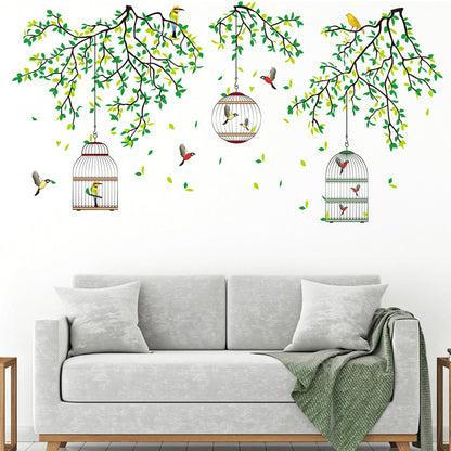 Three Cages Green Leaf with bird Flower Border Wall Decoration Sticker TV Frame Sticker Kitchen Living Room Decoration Star Room Deco wall stickers Stars Tree Wedding nursery decorative