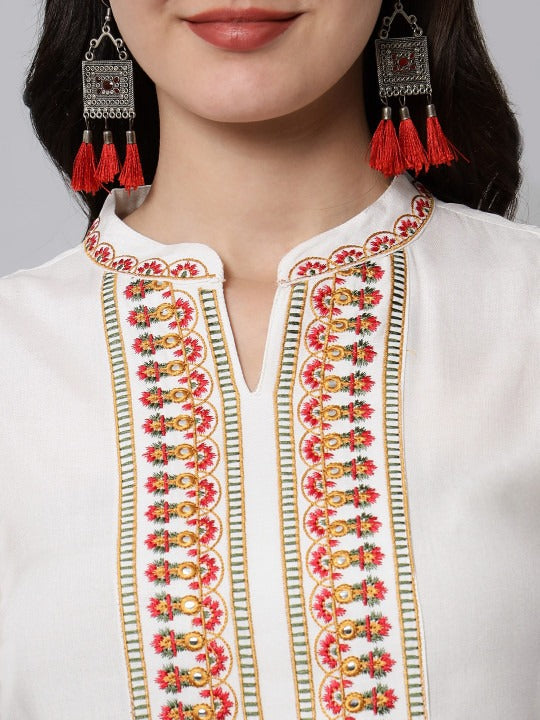 Women White Bandhani Embroidered Kurta with Palazzos