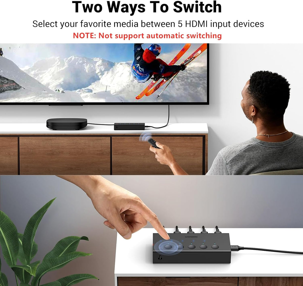 UGREEN 90512 HDMI Switch 5 in 1 Out 4K@60Hz, HDMI Splitter with Remote 5 Port Switcher Selector Box Support 3D CEC HDR HDCP2.2 Compatible with PS5/4/3 Xbox Nintendo Switch Roku TV Fire Stick