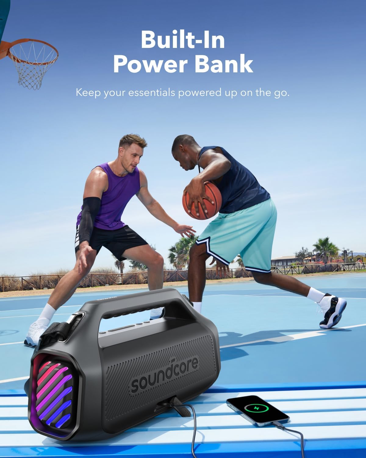 Anker Soundcore Boom 2 Plus Outdoor Speaker, 140W, 2+2 Channel, BassUp 2.0, 20H Playtime, Fast Charge, IPX7 Waterproof, RGB Lights, Power Bank, Bluetooth 5.3, Portable for Outdoors, Camping, Beach