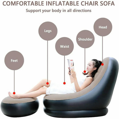 Inflatable Lounge Chair with Footrest, Portable Inflatable Seats, Flocked Sofa, Inflatable Chair