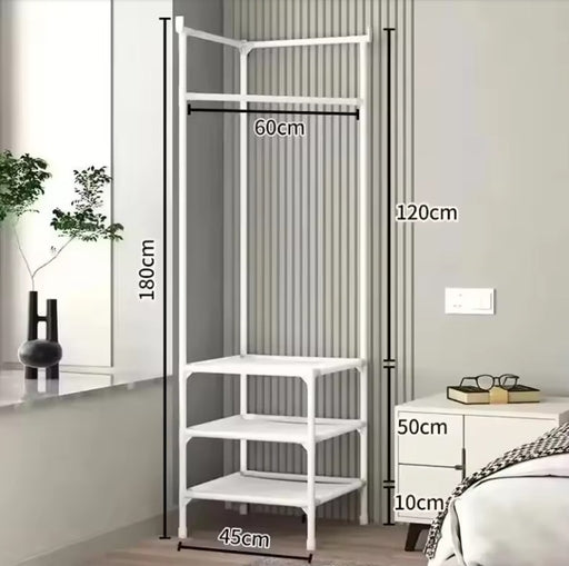 3 Layer Clothing Storage Rack Shelf Removable Floor Standing Clothes Hanger MultiFunction Corner