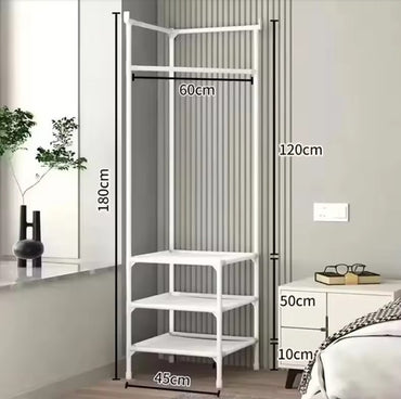 3 Layer Clothing Storage Rack Shelf Removable Floor Standing Clothes Hanger MultiFunction Corner